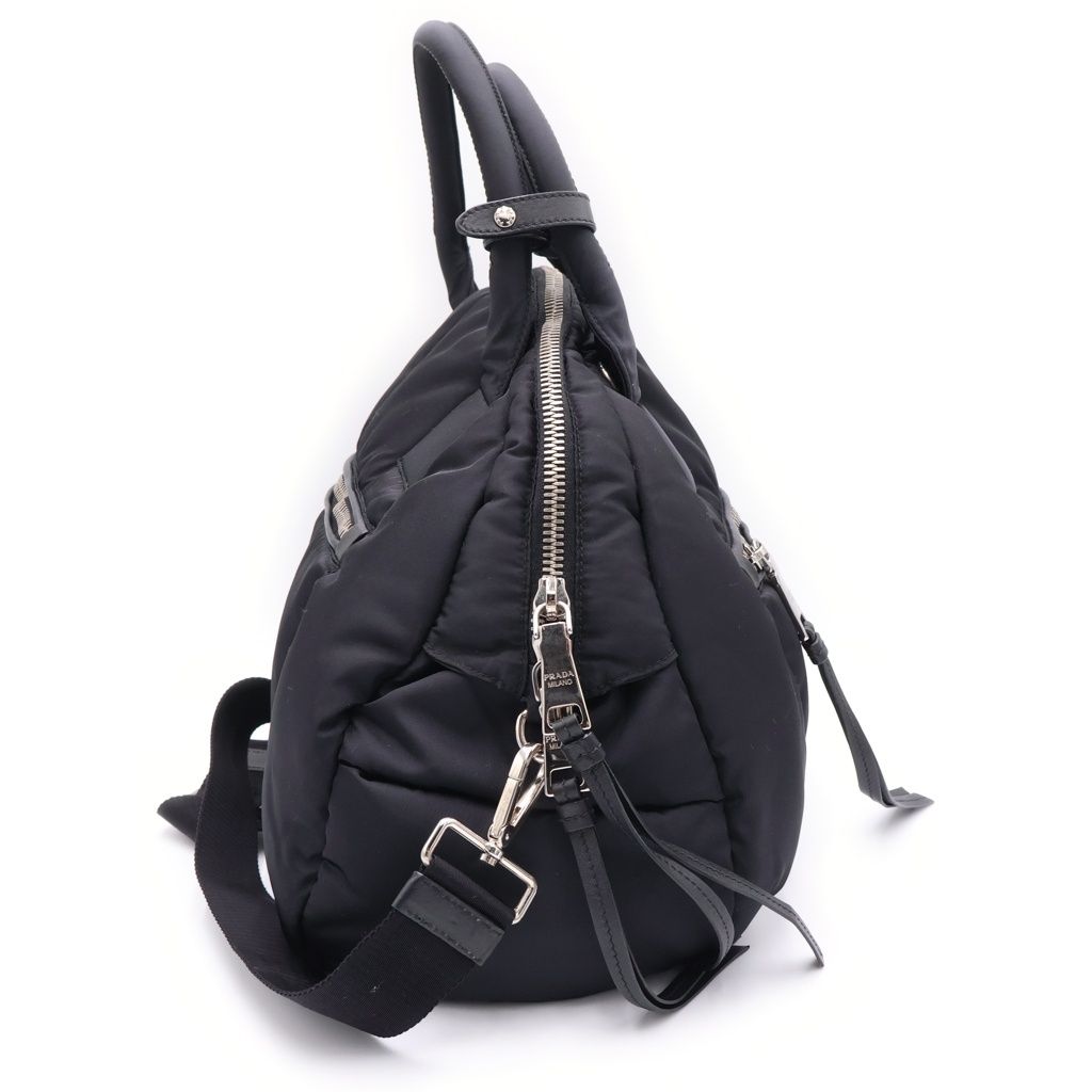 Prada Bomber Tessuto 2-Way Shoulder Bag Black Nylon Silver — view 3