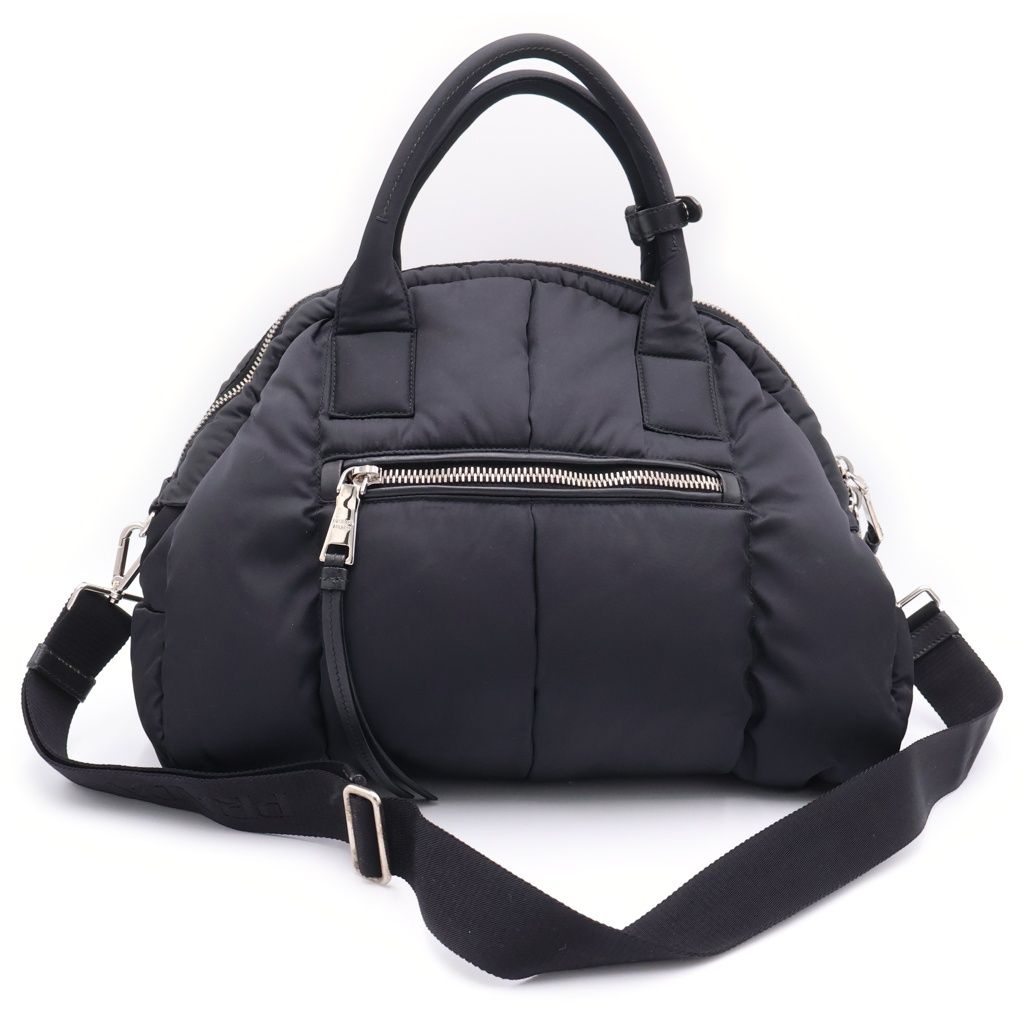Prada Bomber Tessuto 2-Way Shoulder Bag Black Nylon Silver — view 2