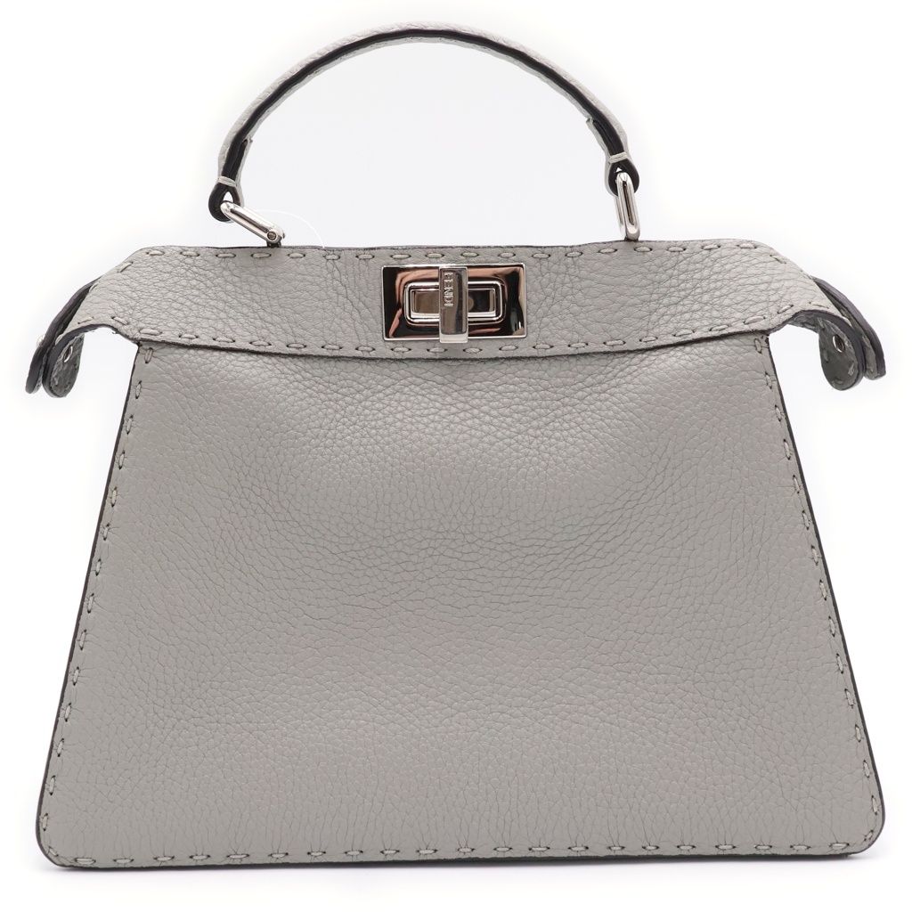 Fendi Peekaboo Selleria Small Handbag Gray Leather Silver
