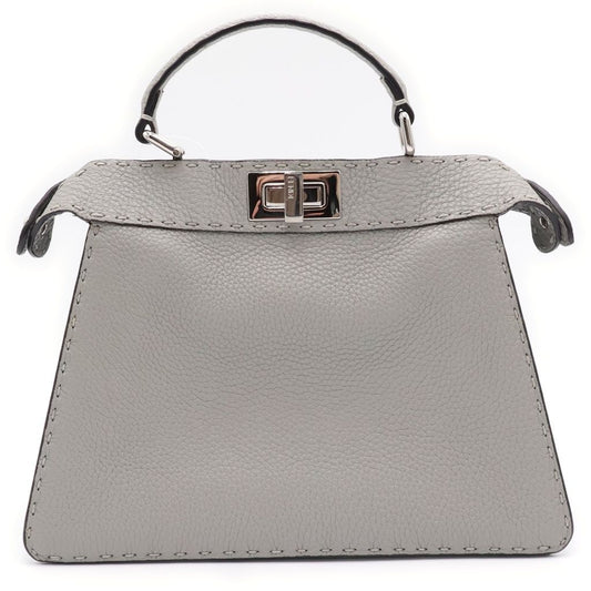 Fendi Peekaboo Selleria Small Handbag Gray Leather Silver