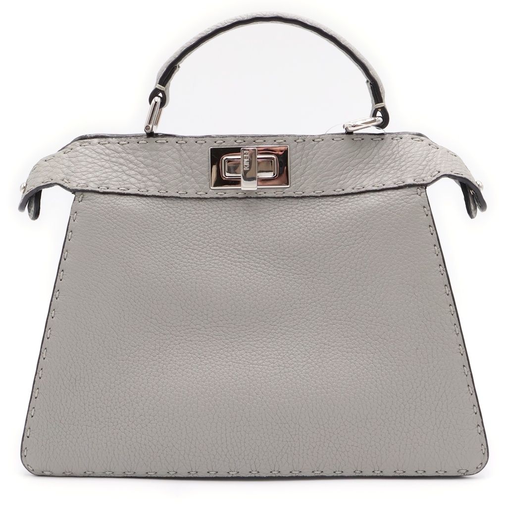 Fendi Peekaboo Selleria Small Handbag Gray Leather Silver — view 2