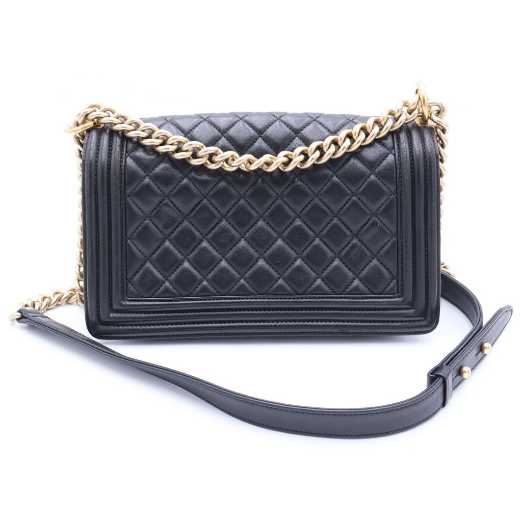 Chanel Lambskin Leather Chain Shoulder Bag Black Gold — view 2