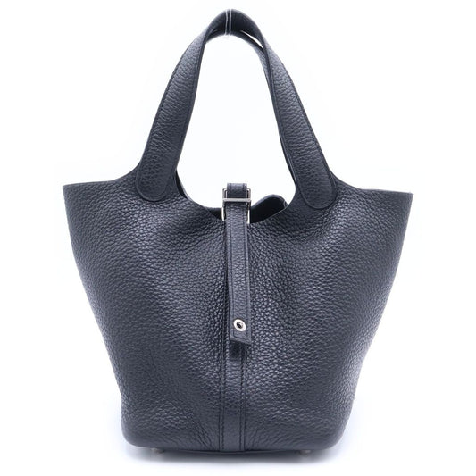 Hermes Picotin Lock PM Black Taurillon Clemence Leather Handbag Silver