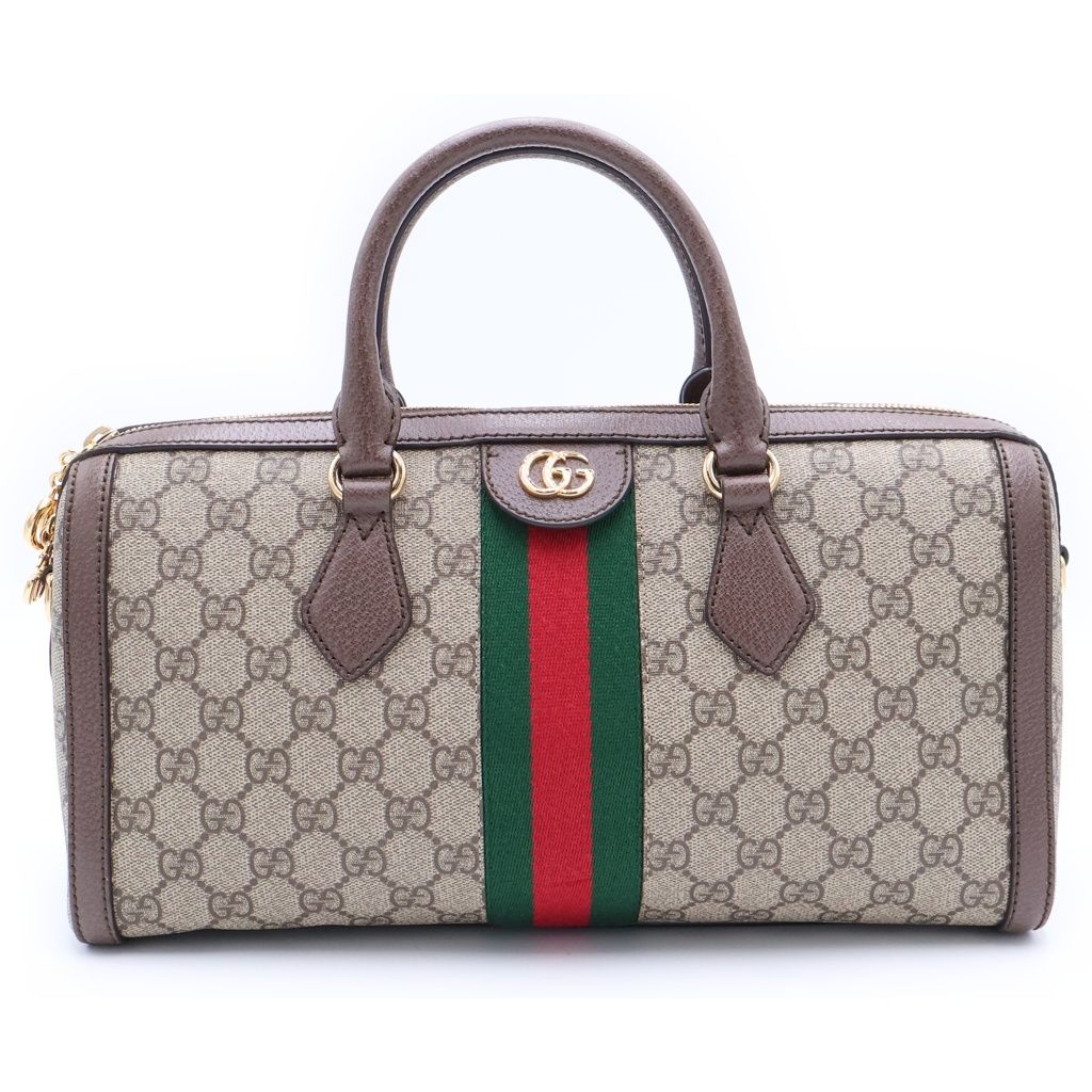 Gucci Ophidia Leather 2-Way Bag Gray Brown Gold