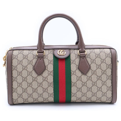 Gucci Ophidia Leather 2-Way Bag Gray Brown Gold