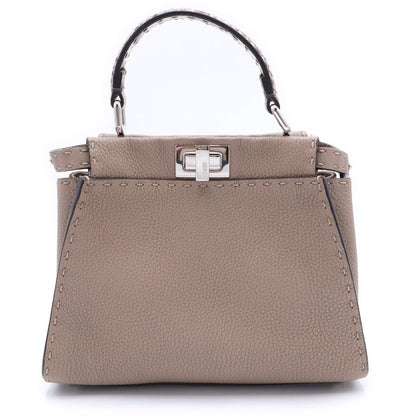 Fendi Peekaboo Mini Gray Ju 2-Way Shoulder Bag Leather Silver