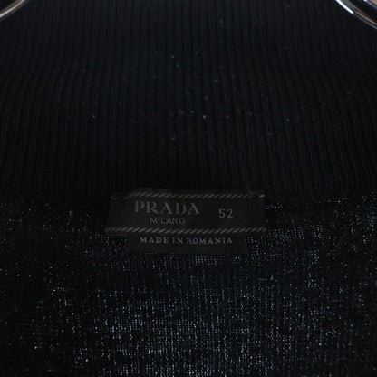 Prada Triangle Logo Knit Contrast Zip Up Nylon Jacket Black — view 6