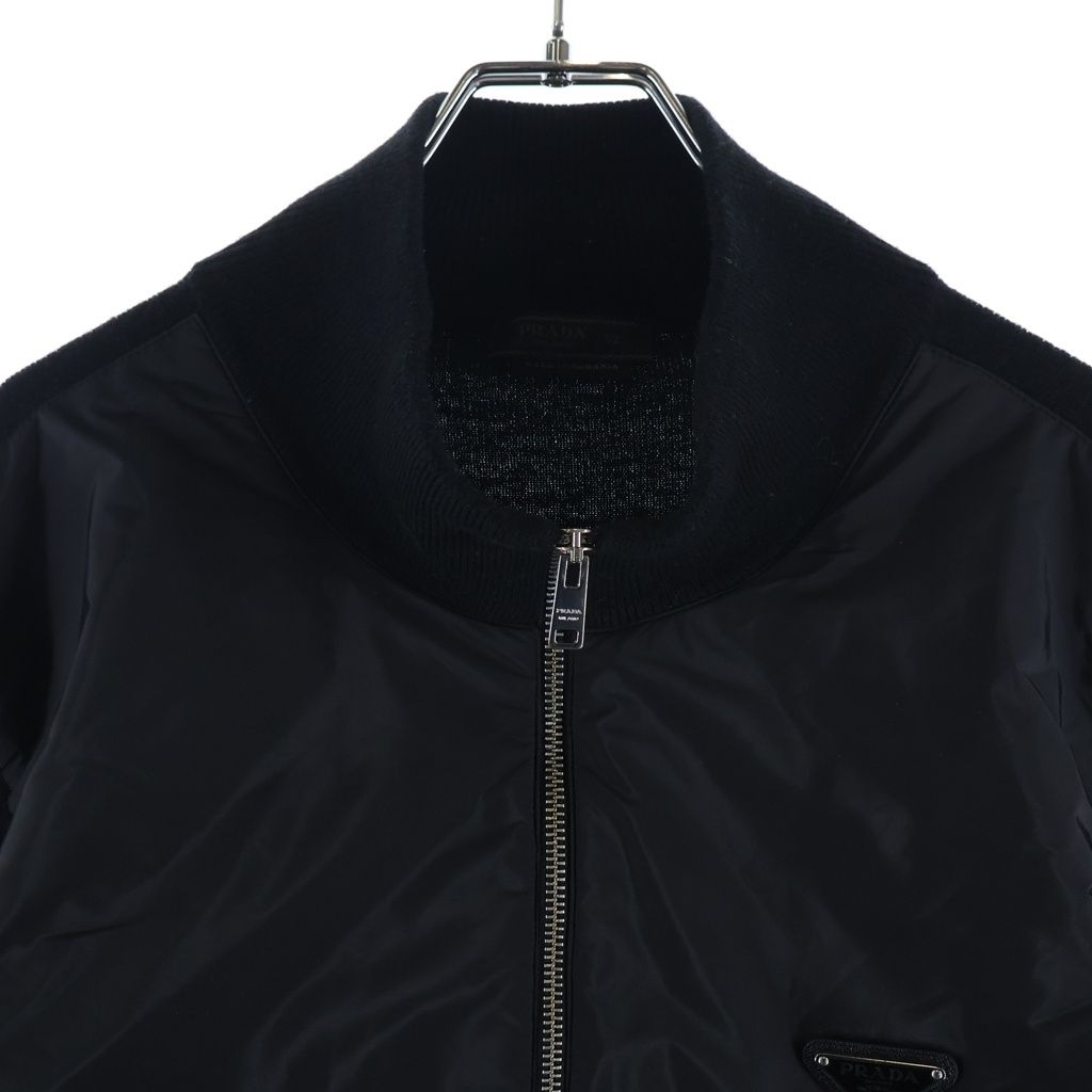 Prada Triangle Logo Knit Contrast Zip Up Nylon Jacket Black — view 3