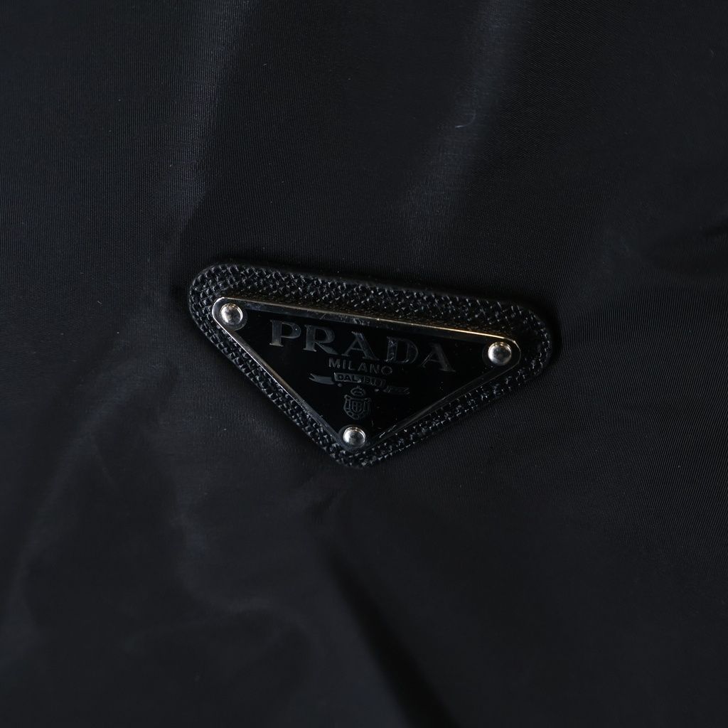 Prada Triangle Logo Knit Contrast Zip Up Nylon Jacket Black — view 5
