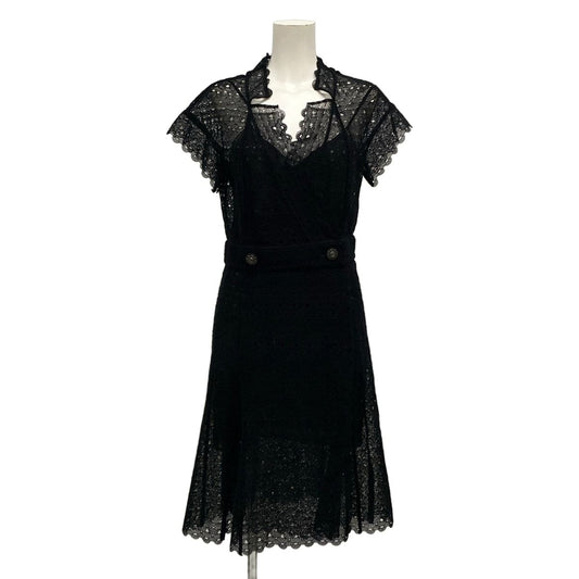 Chanel Dress 34 S Black Short Sleeve Long Lace Cotton