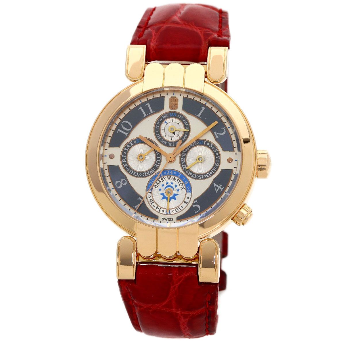 Harry Winston Premier 45 Pieces Limited Watch 18k Pink Gold Leather