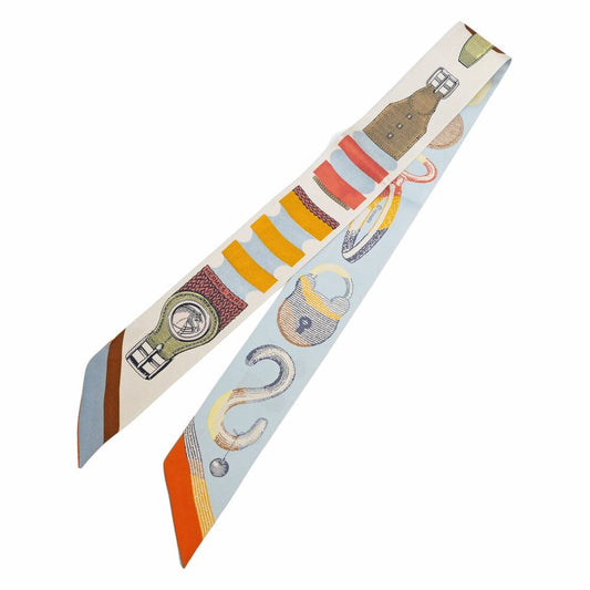 Hermes Tsuiri Poetic Catalog of Saddle Craftsman Cleaned Blue Multicolor Silk