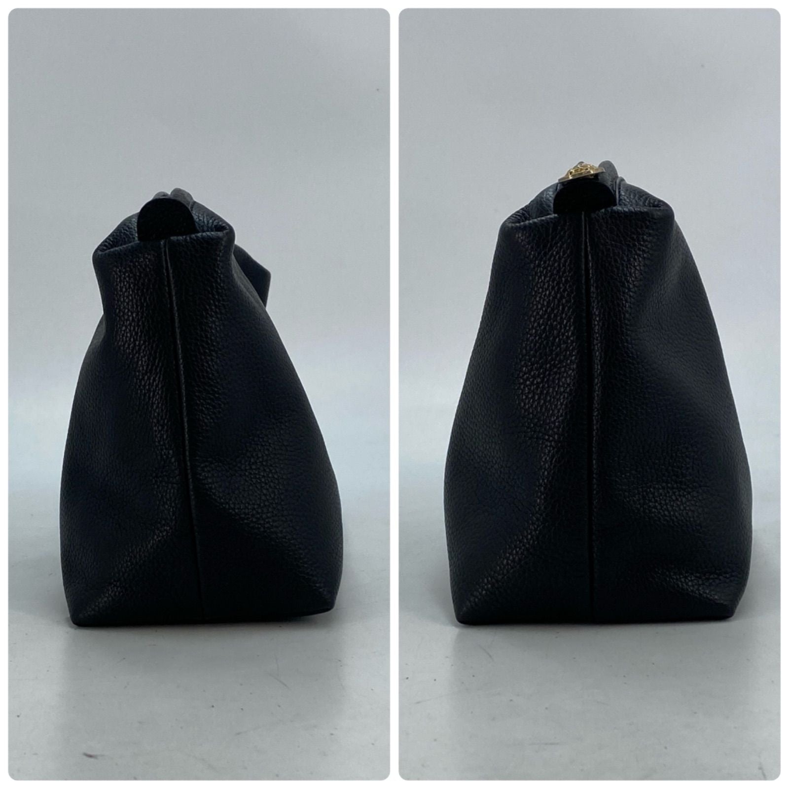 Versace Pouch Handbag Leather Black Medusa Clutch Business Travel — view 4