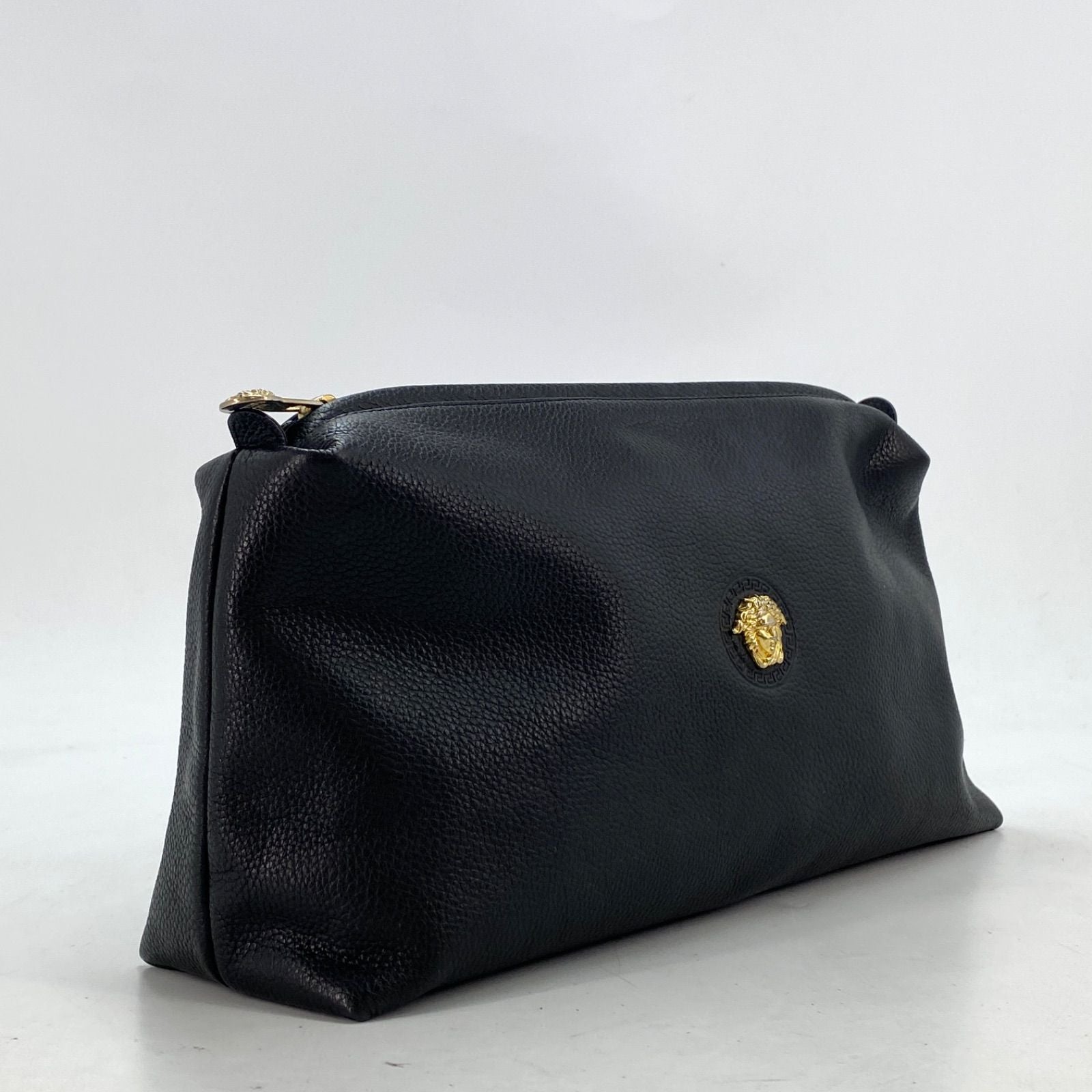 Versace Pouch Handbag Leather Black Medusa Clutch Business Travel — view 3