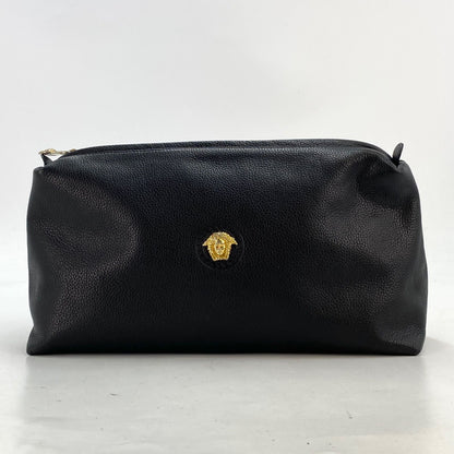Versace Pouch Handbag Leather Black Medusa Clutch Business Travel