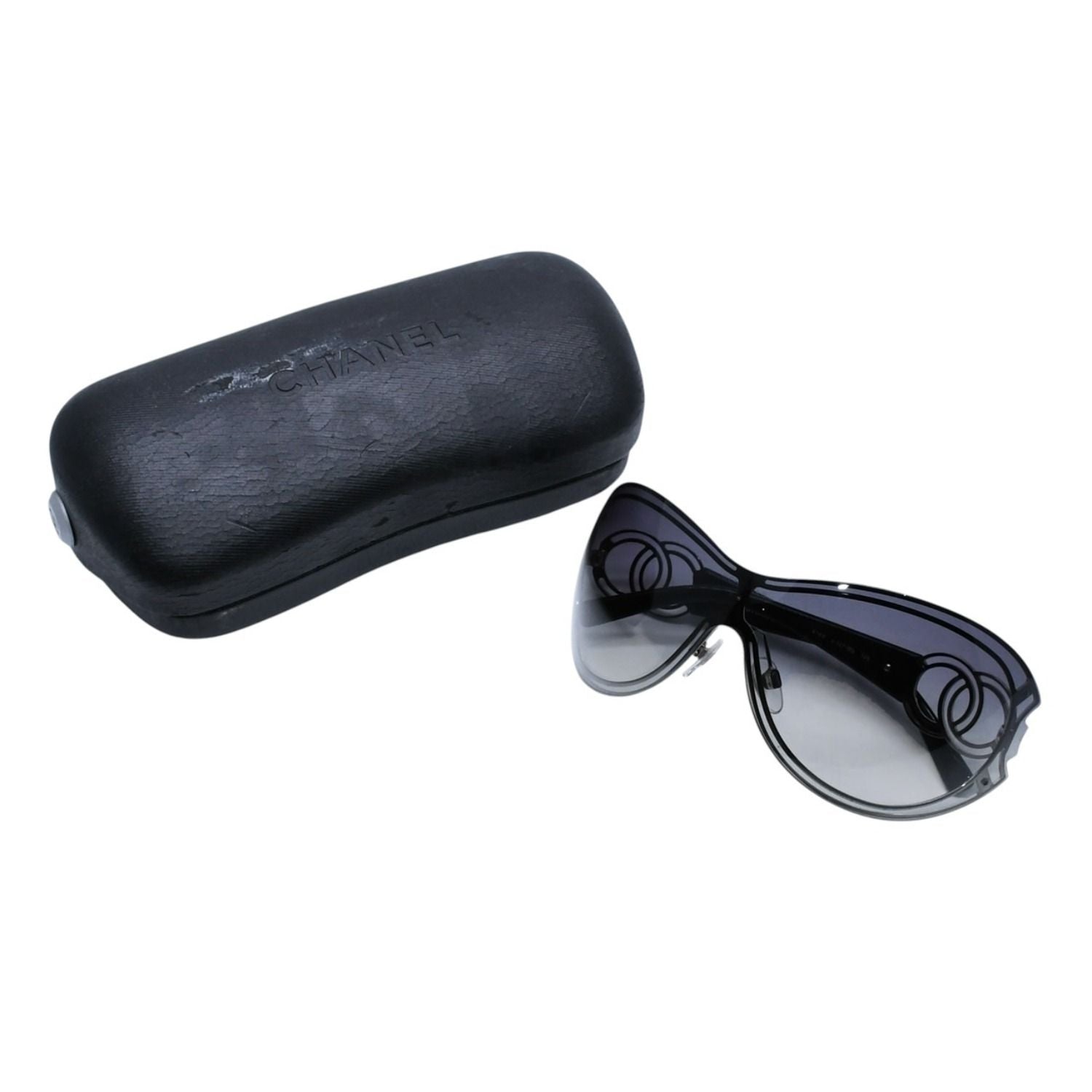 Chanel Shield Sunglasses Eyewear 125 CC Logo Black Silver