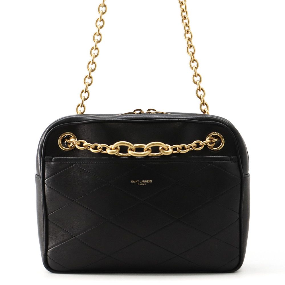 Saint Laurent Paris Chain Shoulder Bag Maillon Leather 2-Way Black