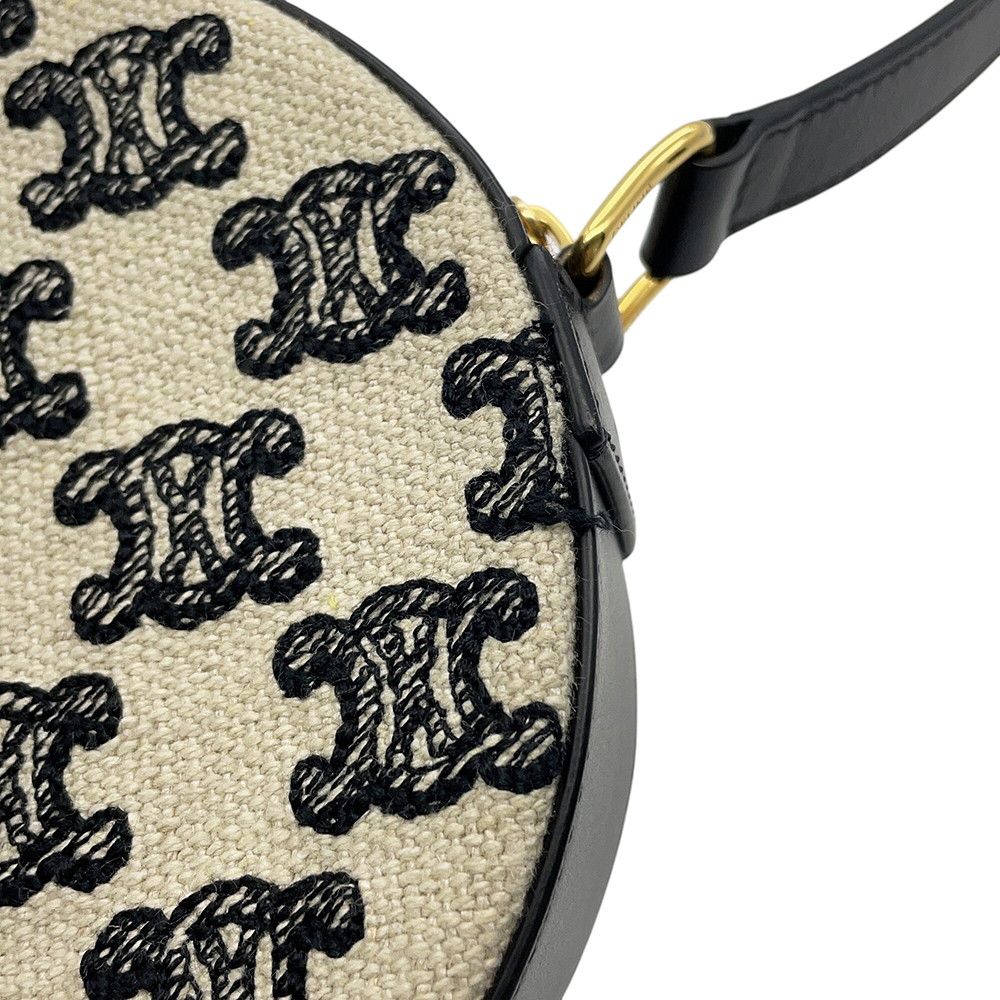 Celine Shoulder Bag Triomphe Round Canvas Leather Black — view 7