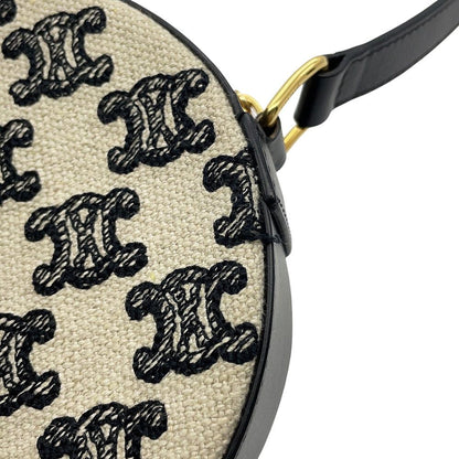Celine Shoulder Bag Triomphe Round Canvas Leather Black — view 7