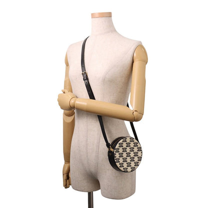 Celine Shoulder Bag Triomphe Round Canvas Leather Black — view 4