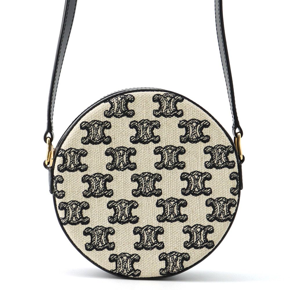 Celine Shoulder Bag Triomphe Round Canvas Leather Black