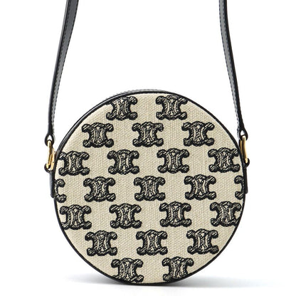 Celine Shoulder Bag Triomphe Round Canvas Leather Black