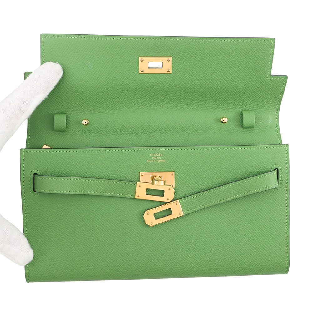 Hermes Kelly Wallet Long to Go Vert Yucca Gold — view 4