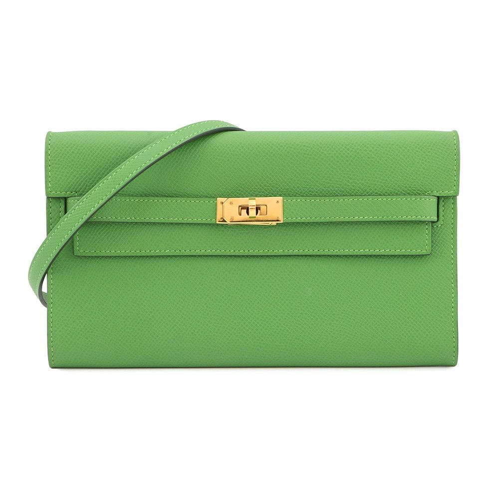 Hermes Kelly Wallet Long to Go Vert Yucca Gold