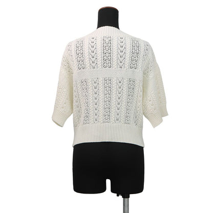 Chanel Knit CC Logo Cotton Short Sleeve CC 36 Top White Sweater — view 2