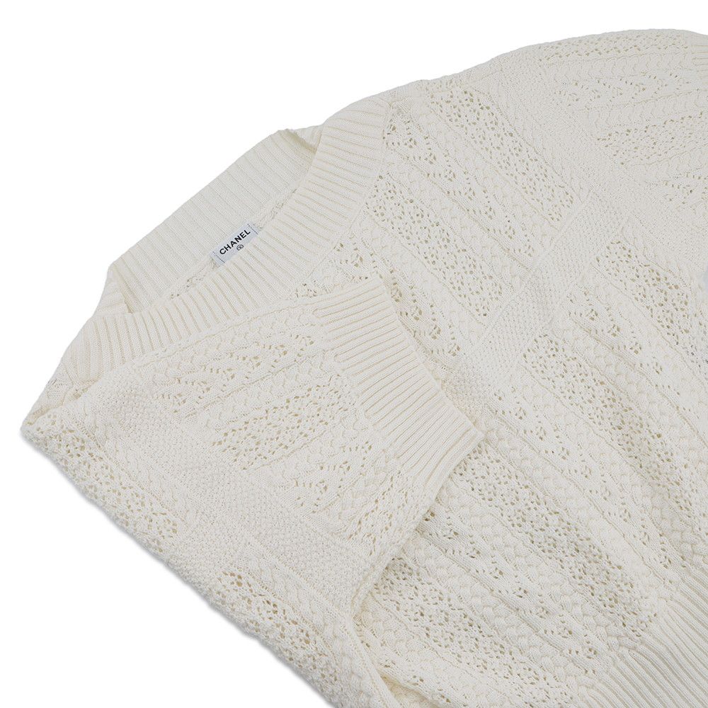Chanel Knit CC Logo Cotton Short Sleeve CC 36 Top White Sweater — view 3