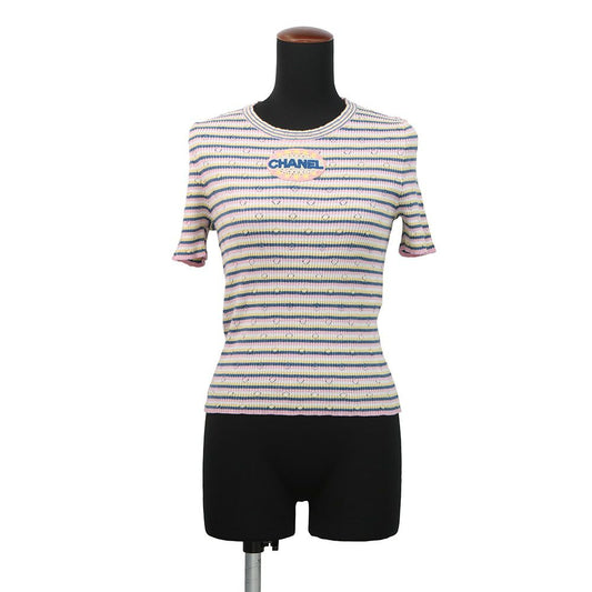 Chanel Knit Logo Border Short Sleeve 38 Top Sweater