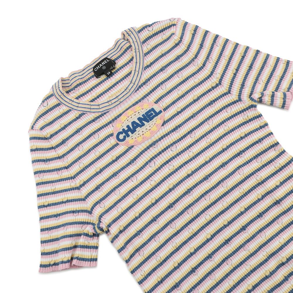 Chanel Knit Logo Border Short Sleeve 38 Top Sweater — view 3