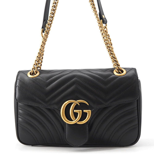 Gucci Chain Shoulder Bag GG Marmont Quilted Leather Black