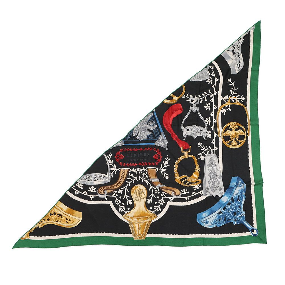 Hermes Shawl Triangle Jean Stirrup Remix Etriers Cashmere Silk Scarf