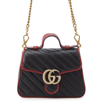 Gucci GG Marmont Mini Top Handle Leather 2-Way Shoulder Bag Black