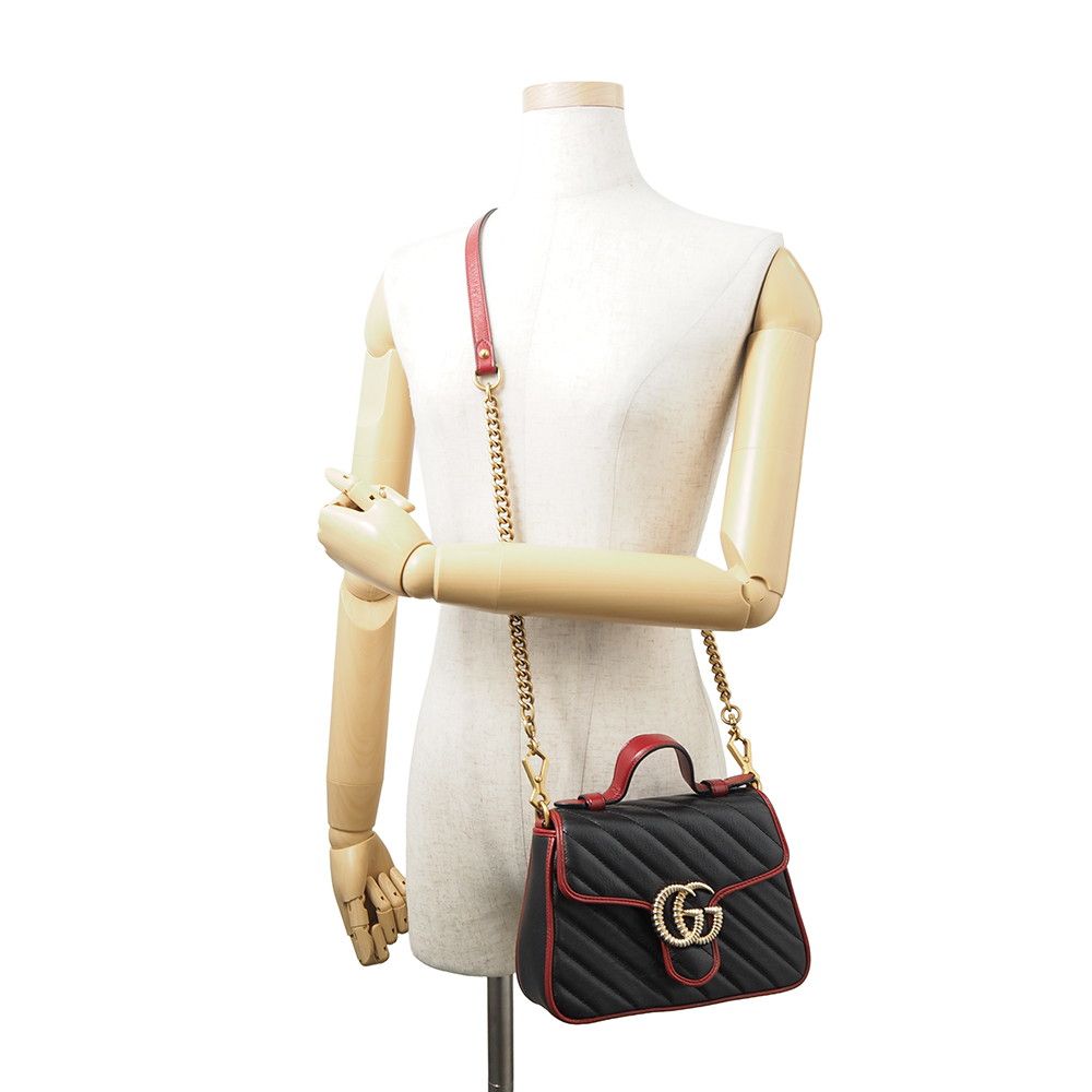 Gucci GG Marmont Mini Top Handle Leather 2-Way Shoulder Bag Black — view 5