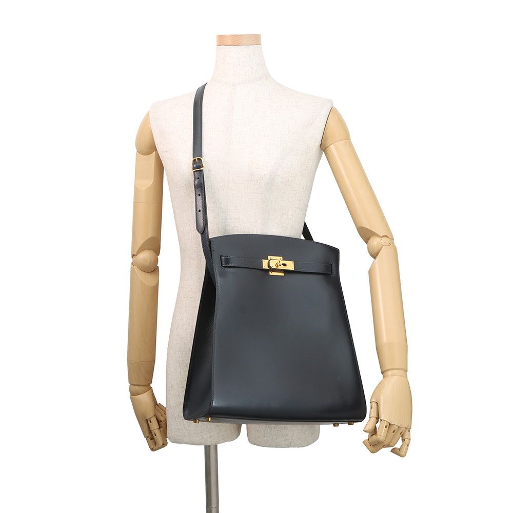 Hermes Handbag Kelly Sports GM Blue Indigo Gold Box Calf — view 4