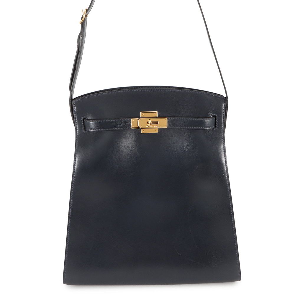 Hermes Handbag Kelly Sports GM Blue Indigo Gold Box Calf