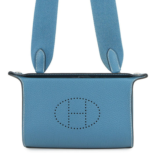 Hermes Shoulder Bag Vidopoche New Blue Jean Silver Togo