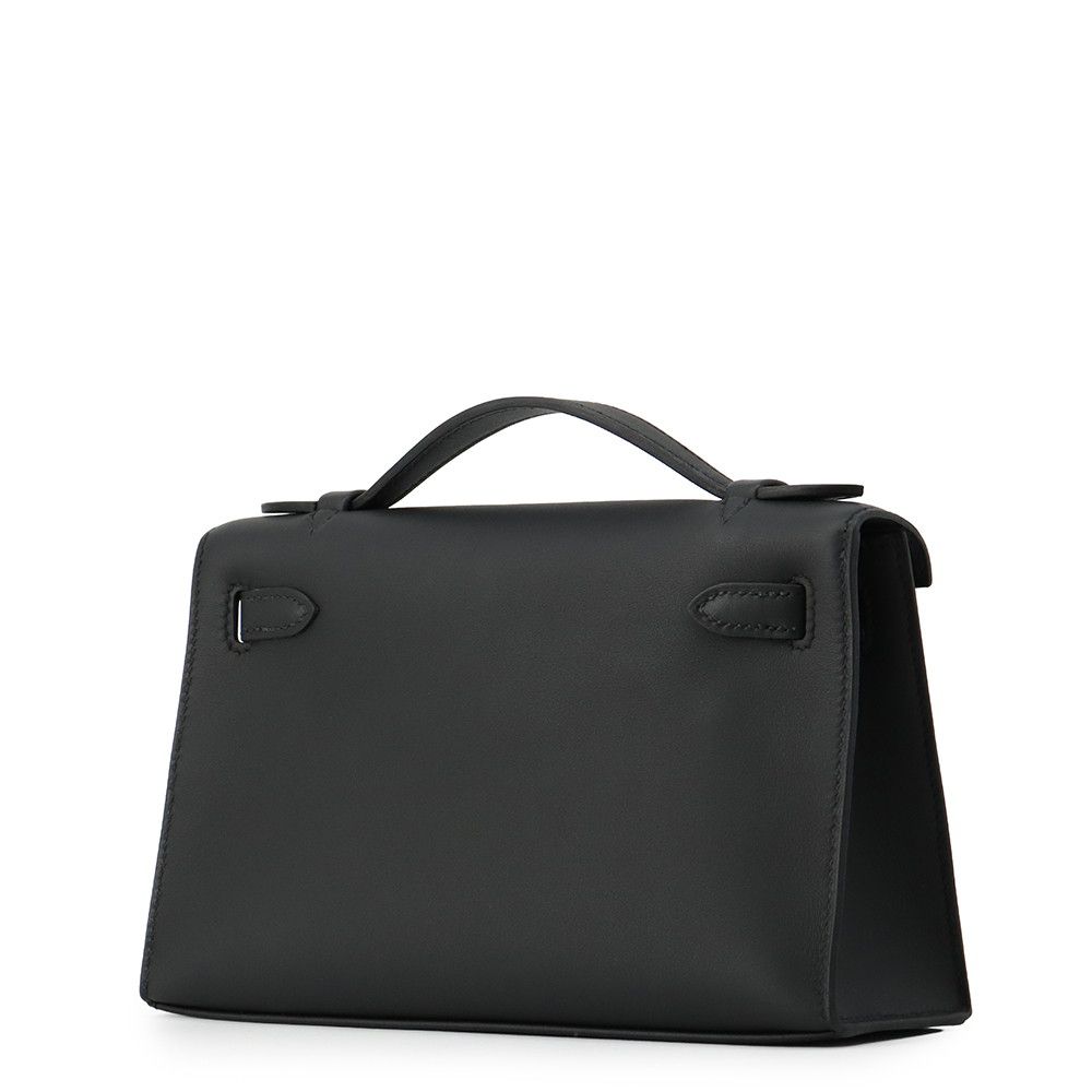 Hermes Handbag Pochette Kelly Black Silver Swift — view 2