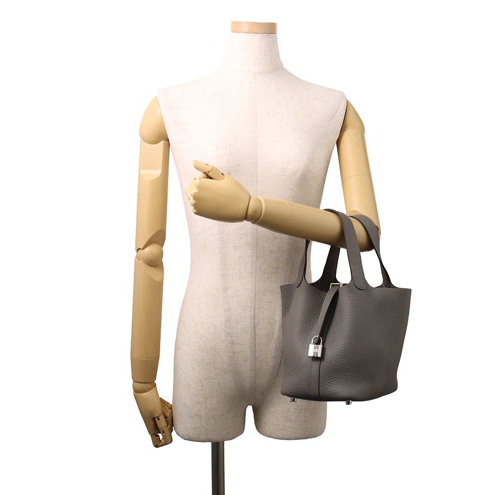 Hermes Handbag Picotin Lock PM Grimeia Silver Taurillon Clemence Tote — view 4