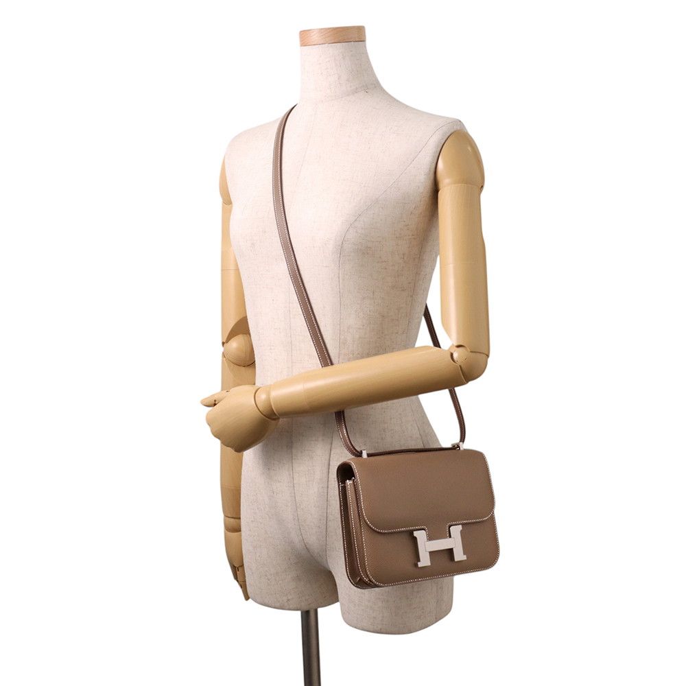 Hermes Shoulder Bag Mini Constance 3 Miloire Etoupe Silver Epsom — view 5