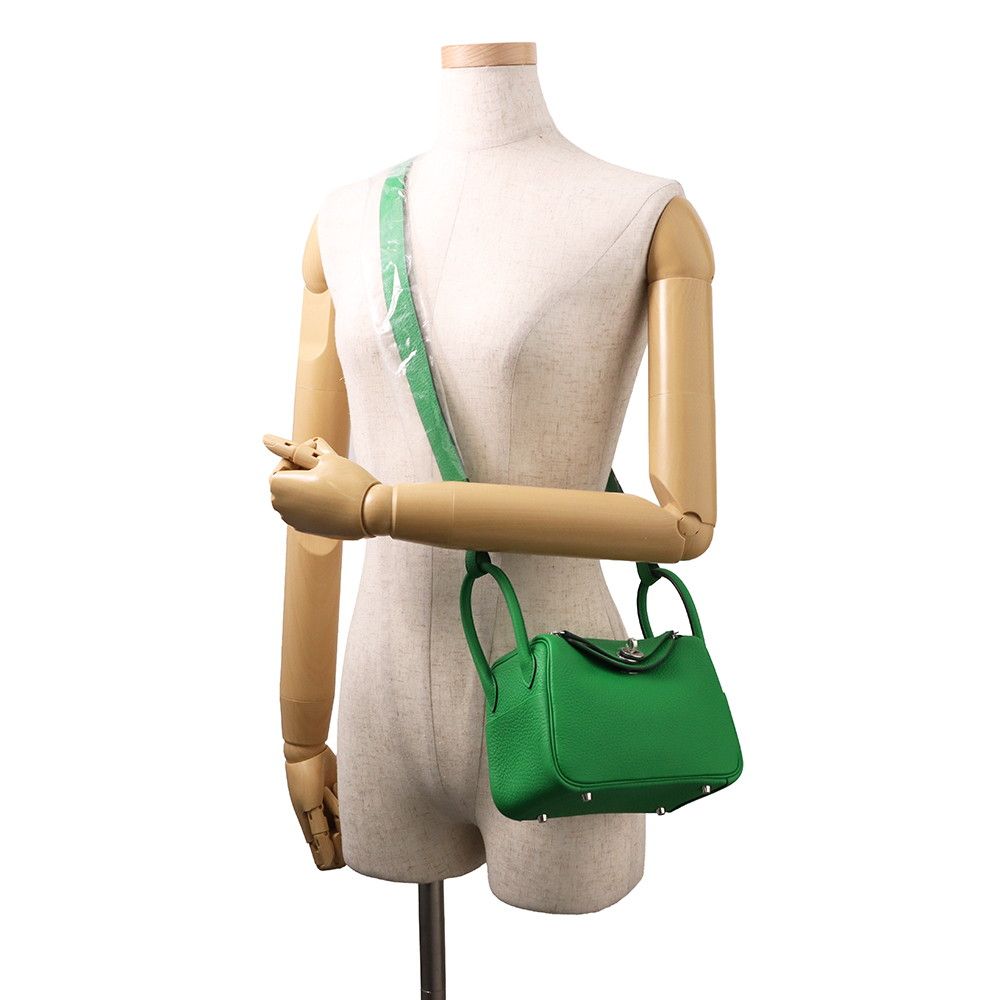 Hermes Lindy Mini Bamboo Silver Taurillon Clemence 2-Way Shoulder — view 4