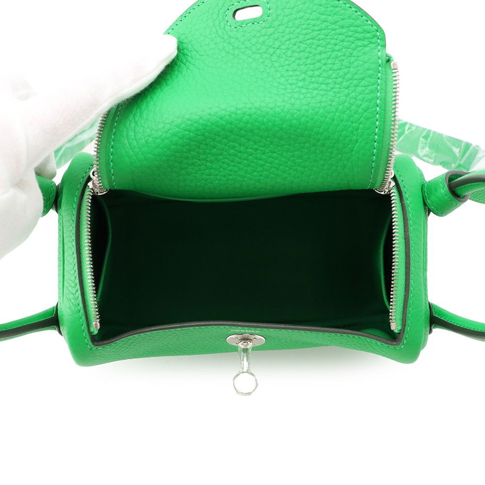 Hermes Lindy Mini Bamboo Silver Taurillon Clemence 2-Way Shoulder — view 5