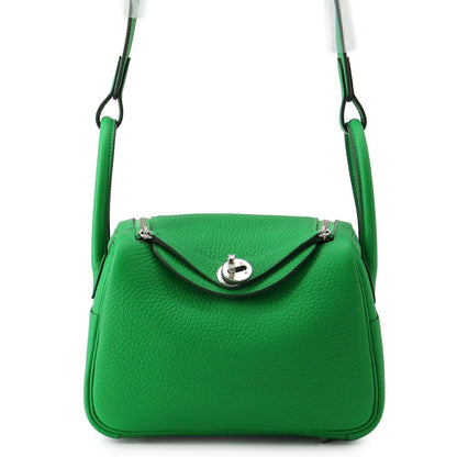 Hermes Lindy Mini Bamboo Silver Taurillon Clemence 2-Way Shoulder