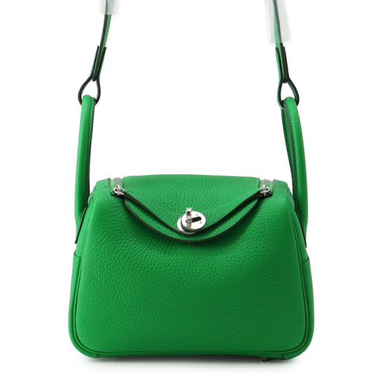 Hermes Lindy Mini Bamboo Silver Taurillon Clemence 2-Way Shoulder