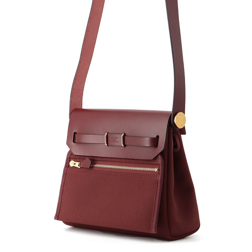 Hermes Shoulder Bag Herbag Zip Mini Rouge Ash Gold Toile Military Vache Hunter — view 2