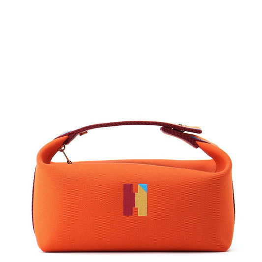 Hermes Pouch Bride-a-Brac Pavillon PM Orange Silver Canvas Case