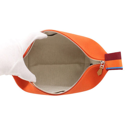 Hermes Pouch Bride-a-Brac Pavillon PM Orange Silver Canvas Case — view 5