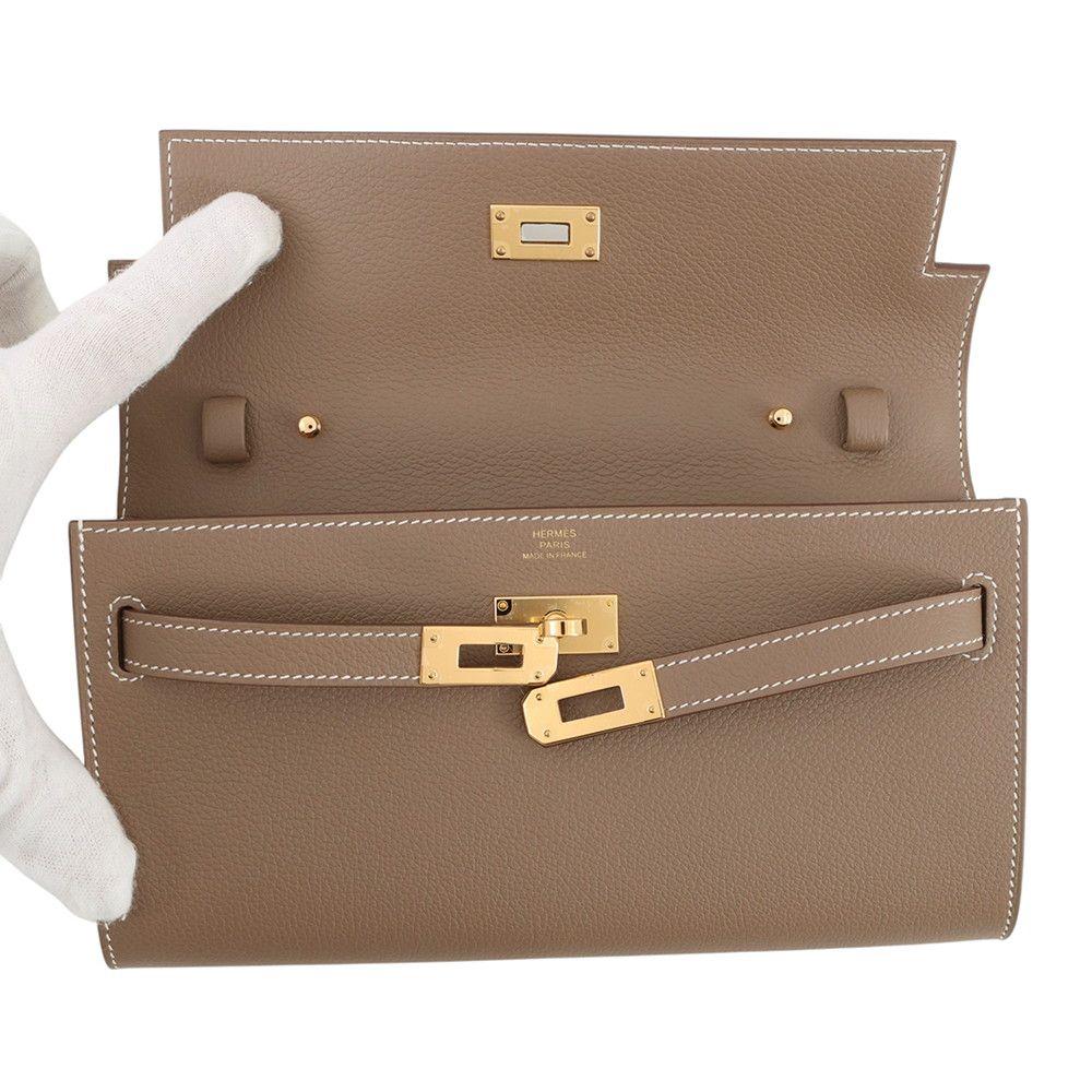 Hermes Kelly Wallet Long to Go Etoupe Gold Epsom — view 4